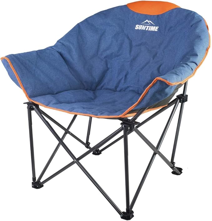 OUTDOOR LIVING SUNTIME Sofa Chair, Oversize Padded Moon Leisure Portable Stable Comfortable Folding Chair for Camping, Hiking, Carry Bag