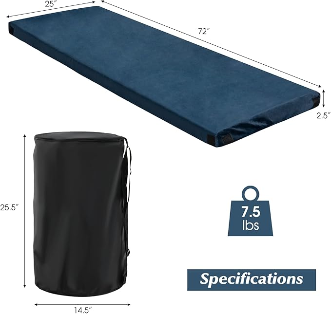 S AFSTAR Memory Foam Camping Mattress, Roll Up Travel Mattress w/Carry Bag, Removable Cover, Plush Surface, Anti-Slip Bottom, 72” Portable Foldable Floor Mat for Camping Car Travel