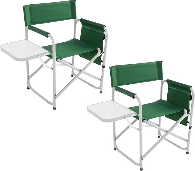 Camping Chair with Side Table & Storage Pockets - Portable Directors Chair Foldable for Outdoor Camping, Lawn, Beach, Fishing, Picnic, Trip (2 Pack) (Green)