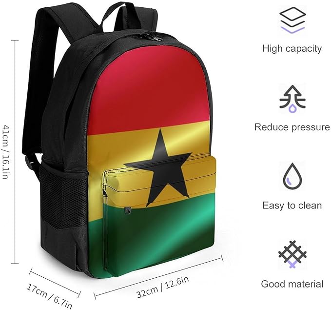 Lightweight Daypack Backpack for Trekking Work Running, Big Capacity Multipurpose Anti-Theft Bookbag, Flag Of Ghana Business Computer Bag