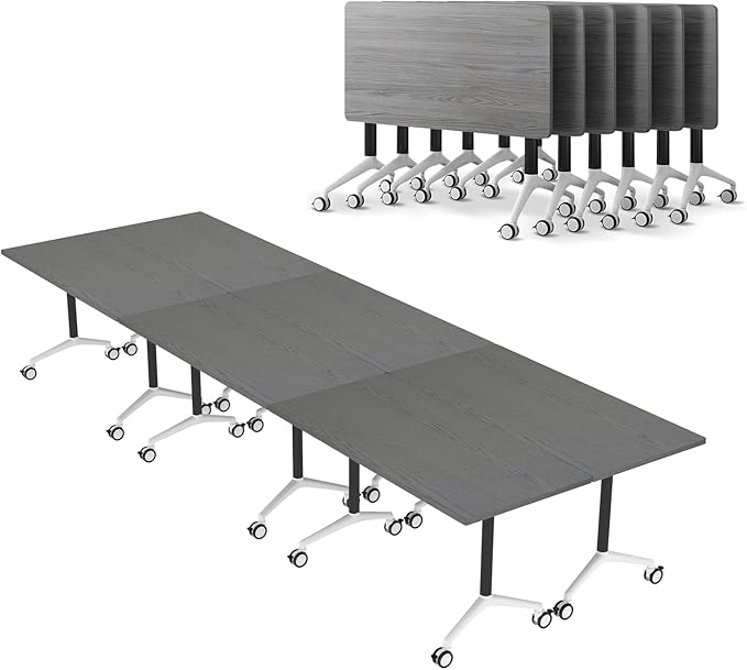 Folding Conference Table Flip-Top Rectangular Meeting/Training Table with Locking Casters,Mobile Nesting Design, 25mm E1 Scratch-Resistant Work Surface (6, 61 * 19.7 * 29.5Inch)