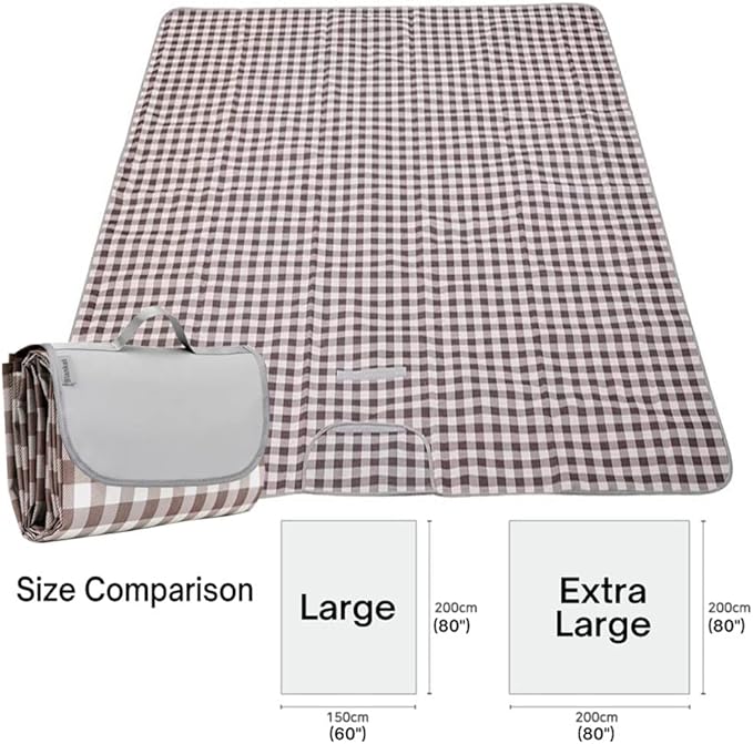 Extra Large 80"x 80" Beach Blanket, Outdoor Picnic Blankets, Waterproof Sandproof Portable Blankets, Foldable and Lightweight for Spring Summer Camping, Beach, Park (Brown, 80x80 in)