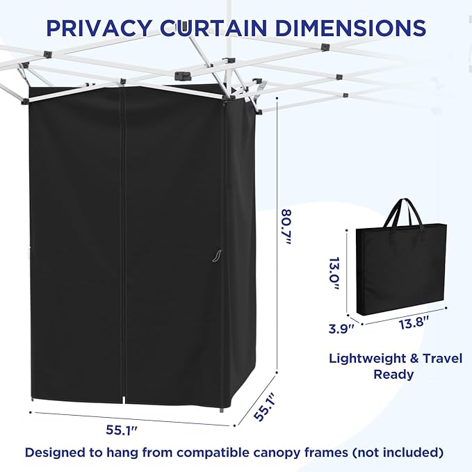EAGLE PEAK Portable Privacy Tent Changing Room for Pop Up Canopy Fits Canopies with Cross Bars Outdoor Hanging Privacy Curtain 55.1" L x 55.1" W x 80.7" H, Black