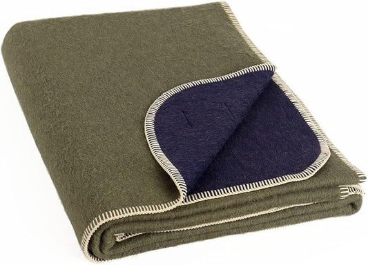 Thick Alpaca Wool Blanket Heavyweight Camping Outdoors Indoors Soft Peru Twin Size Biface Design (Leaf Green/Blue, Twin Size)