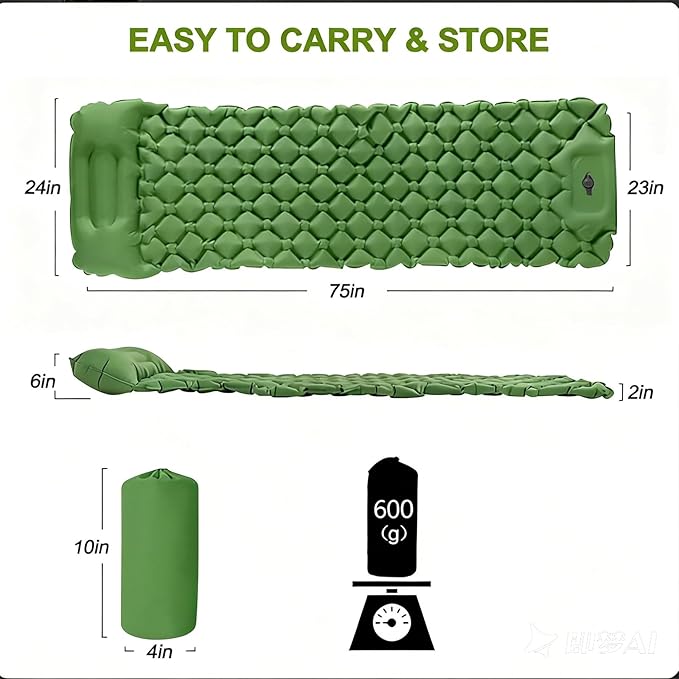 Self-Inflating Sleeping Pad for Camping with Built-in Foot Pump & Pillow - Inflatable Camping Mat, Ultralight Air Mattress for Backpacking, Hiking, Travel, Tent, Beach