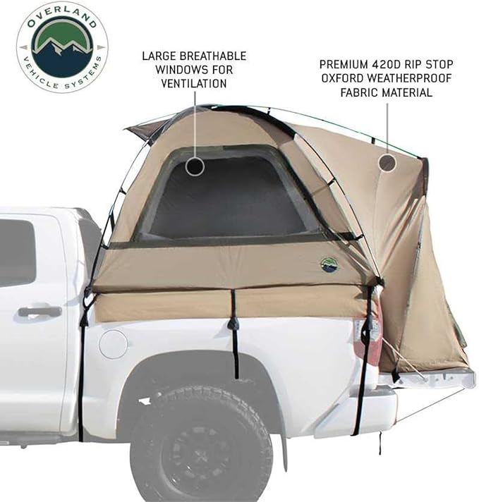 Overland Vehicle Systems LD TACT Truck Bed Tents - Tan Body & Green Rainfly