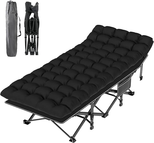 Suteck Camping Cot, Folding Camping Cot Bed for Adults Sleeping 1200D Double Layer Oxford Portable Folding Outdoor Cots for Camping W/Soft Pad Carry Bag for Home Office Nap Beach Travel