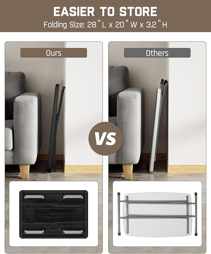 FanttikOutdoor 28 inch Quick Pop Up Table, One-Handed Height Adjustment, 3 Heights, No Assembly, Multi-Functional Personal Folding Table, TV Tray, Portable Dinner Table, 2-Pack, Black Zeta X1 Pro