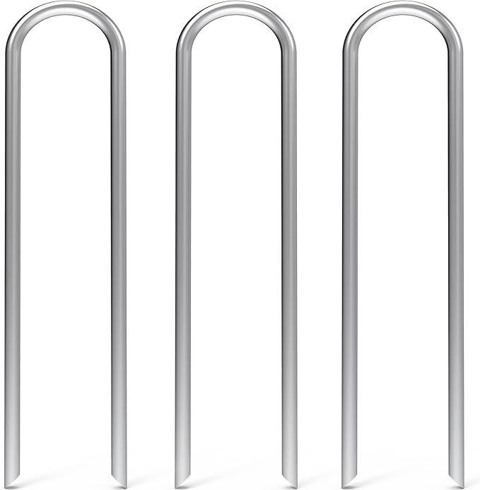MySit 25 Pack 12 Inch Garden Stakes Heavy Duty 11 Gauge Galvanized Yard Staples U Pegs Fences Drip Irrigation Securing Stakes 1/2-Inch to 1-5/8-Inch Loop Stake for Anchoring Lawn Drippers Soaker Hose