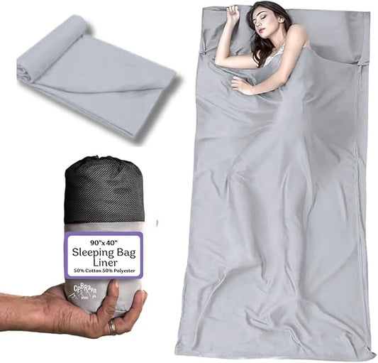 XL Sleeping Bag Liner Sleep Sack for Adults, Travel Sheets for Hotel, Camping Sheets, Self Tan Sleep Sack, Sleeping Liner Cotton/Polyester Blend with 2-Way Zipper & Pillow Pocket, Warm Cold Weather