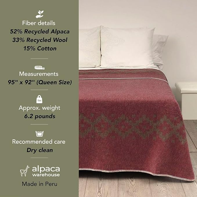 Thick Alpaca Wool Blanket Heavyweight Camping Outdoors Indoors Soft Peru Queen Size Ethnic Design (Dark Gray - Soft Gray, Queen Size)