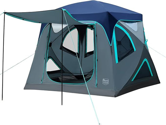 TIMBER RIDGE Camping Tent, 4 Person Instant Pop Up Hub Tent with 8 Windows, Easy 60 Second Setup, Weather Resistant Family Cabin Tents with Rain Fly for Camping, Hiking, Outdoor Travel