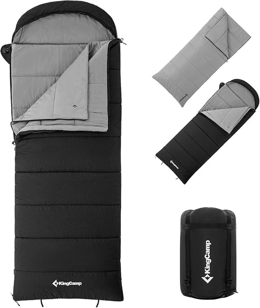 KingCamp Sleeping Bag for Adults, XL Size for Big & Tall Individuals, 3-4 Season Sleeping Bag Cold & Warm Weather, 100% Cotton Lining, Compact with Compression Sack for Backpacking, Camping, Hiking
