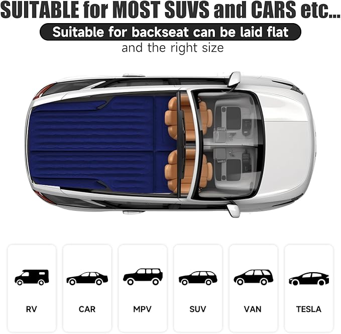Inflatable SUV Air Mattress Bed Car Mattress for SUV, Double-Sided Flocking Travel Camping Bed Car Air Mattress, Car Sleeping Mattress Bed for Universal SUV with Air Pump & 2 Pillows