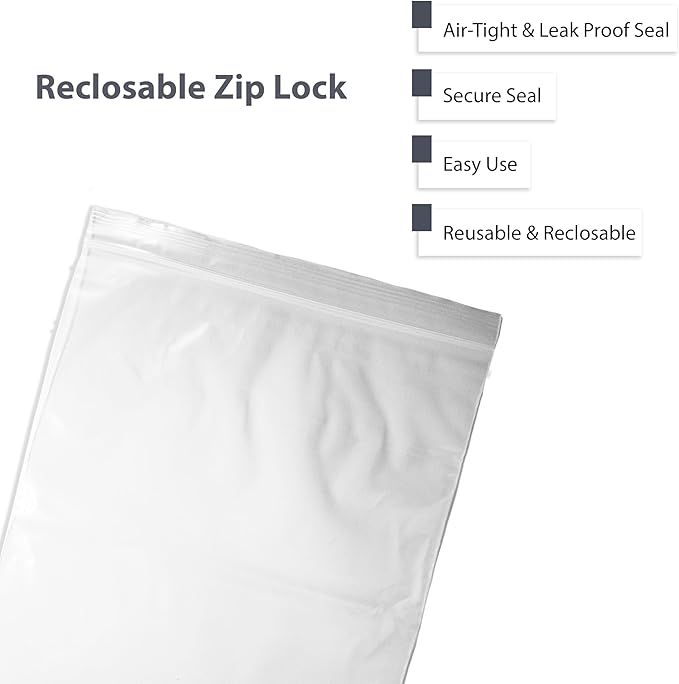50-Pack 8" x 10" Reclosable Zip Bags – Durable & Convenient Storage Solution