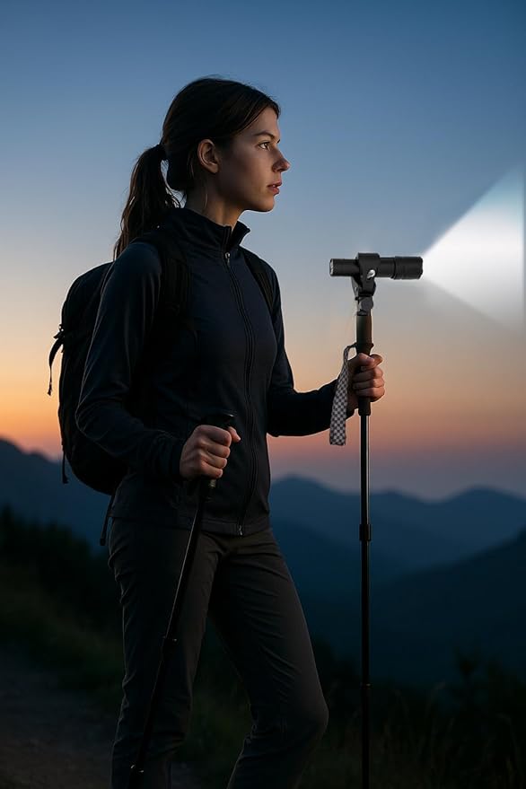 3-in-1 Camping Chair, Trekking Poles & Mounted Flashlight – All-in-One Backpacking Kit Small & Weighs Only 3 lbs – Lightweight Aluminum Hiking Poles - Chair & High Lumen LED Light