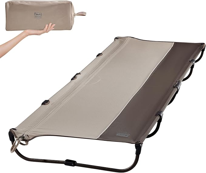TIMBER RIDGE Lightweight Aluminum Camping Cot, 20-Second Quick Set-Up Folding Cot with Zipper Closure, Portable Carry Bag Included for Camping, Travel and Outdoors, Support up to 225lbs, Tan