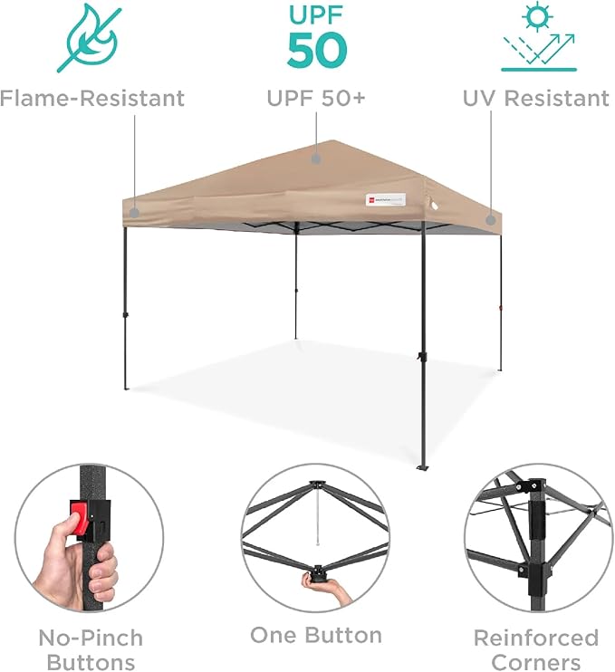 Best Choice Products 8x8ft Pop Up Canopy Tent, Outdoor Shade, 1 Person 1 Minute Set Up, Carry Case, 4 Weight Bags - Tan