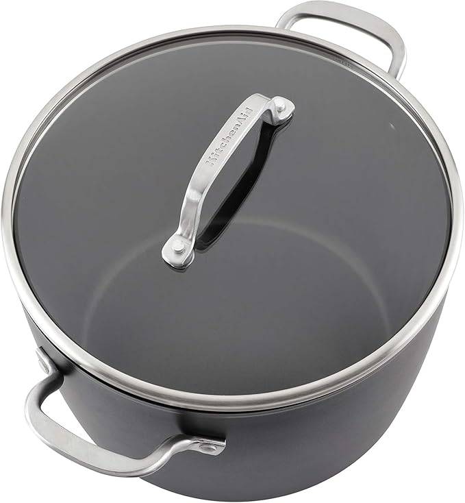 KitchenAid Hard Anodized Induction Nonstick Stock Pot/Stockpot with Lid, 8 Quart, Matte Black