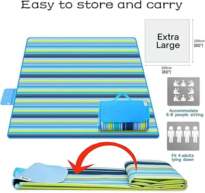 Extra Large 80"x 80" Beach Blanket, Outdoor Picnic Blankets, Waterproof Sandproof Portable Blankets, Foldable and Lightweight for Spring Summer Camping, Beach, Park (Blue, 80x80 in)