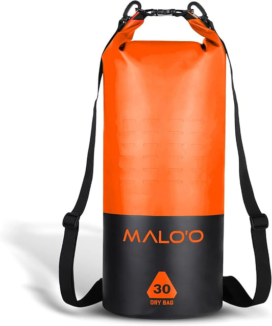 Malo’o DryPack 30L Waterproof Kayak Dry Bag, Heavy Duty Roll-Top Dry Bag with MOLLE Grid and Carry Straps for Fishing, Paddle Boarding, Boating, Camping, and Travel, Orange