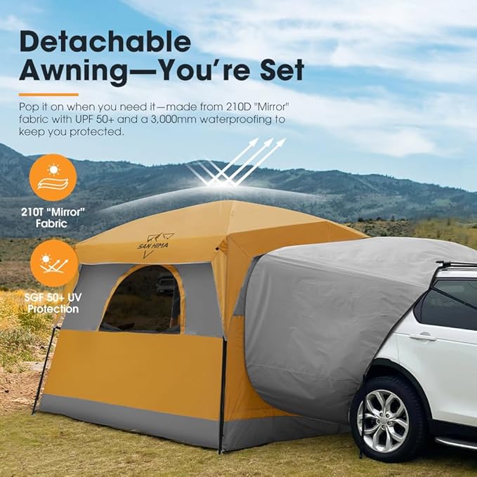 SanHima SUV Tent for Family Camping - Waterproof & Windproof SUV Tailgate Tent with Storage Bag for Van Jeep CUV Model Y, Up to 6-8 Person