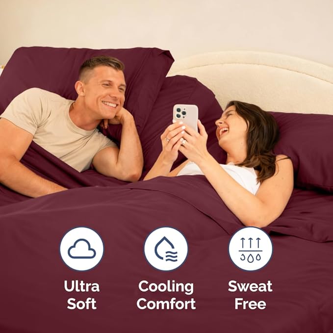 Flex Top Split Head King 4 Piece Sheet Set - Comfy Breathable & Cooling Bed Sheets Set - Hotel Luxury Bedding for Women, Men, Kids, Teens, Boys & Girls - Deep Pockets, Ultra-Soft - Oeko-Tex - Burgundy