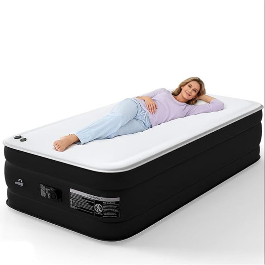 Twin Air Mattress,17” Inflatable Blow Up Bed with High Capacity Built in Pump, Soft Milk Fiber Topper. 450 Lb. Limit, for Home, Camping, Guests