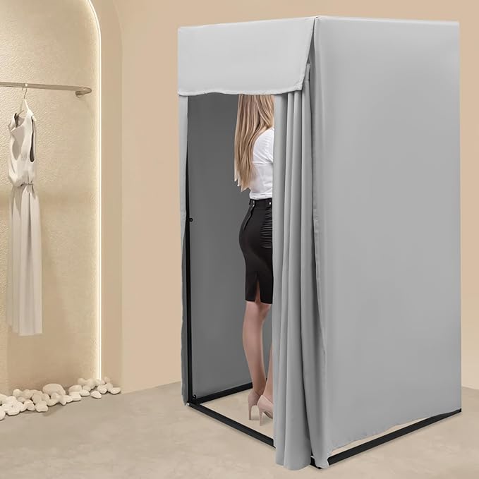 Grey Portable Rectangular Changing Room Tent - Privacy Fitting Room for Boutique & Shopping Mall (Indoor/Outdoor) - Removable