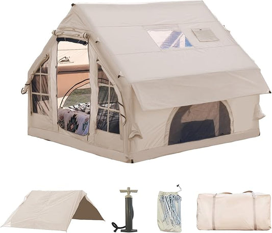Inflatable Camping Tent with Pump,4-6 Person Waterproof Blow Up Air Tent for Camping Hiking,Easy to Set Up 4-Season Inflatable House Tent with Oversized Canopy.