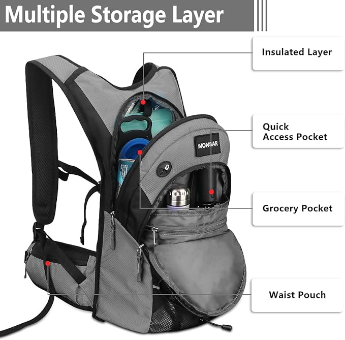 NONSAR Hydration Backpack, Hiking Backpack with 3L Water Bladder, Insulated Water Backpack for Women, Men, Kids, Keep Liquids Cool Up to 5 Hours, Daypack for Hiking, Running, Climbing, Cycling