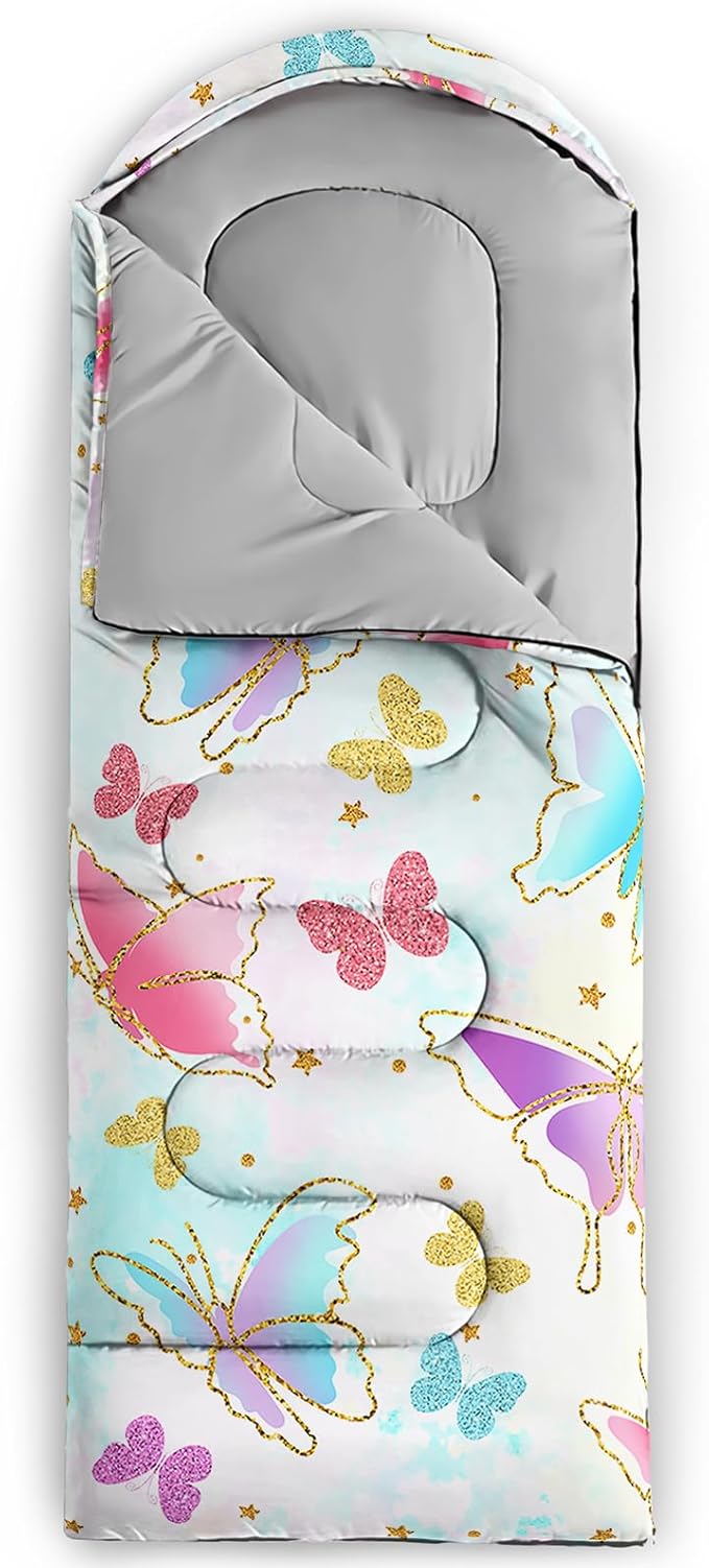 AILONEN Girls Pink Camping Sleeping Bags,Lightweight & Waterproof,3 Season Warm & Cool Weather,Cute Bow Duck Print Sleeping Bags for Kids,Girls,Adults Travelling,Outdoors
