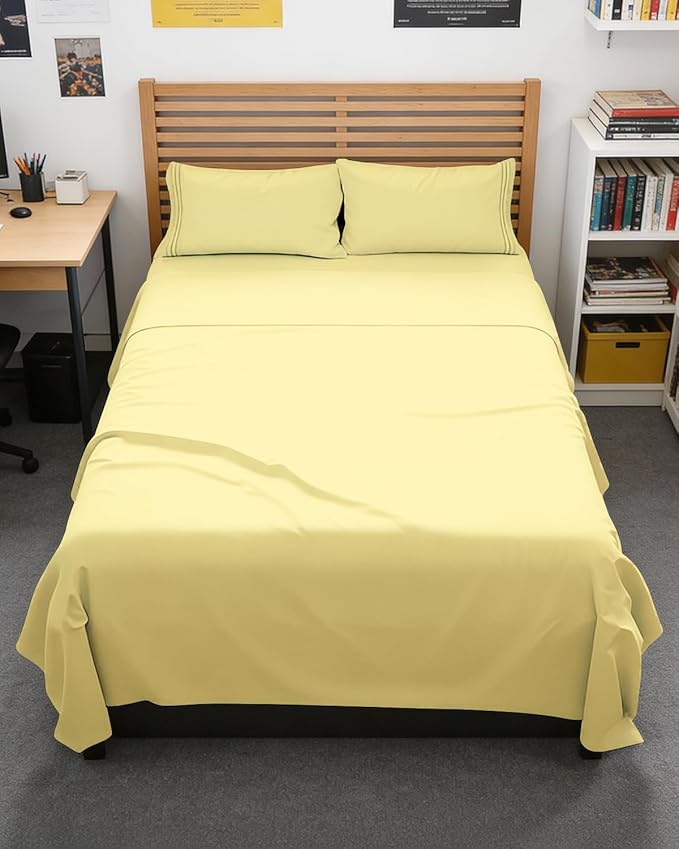 Full XL Bed Sheet - 4 Piece Full XL Bed Sheets Set - Soft, Breathable & Cooling - Hotel Luxury Bedding for Women, Men, Kids, Teens, Boys & Girls - Deep Pockets, Comfy, Fade and Wrinkle Free - Yellow