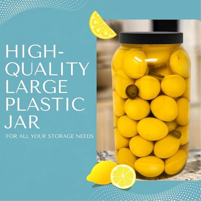 Plastic Storage Jars with Leak Proof Lids, BPA Free, Hand Wash Only (64oz, 1PK Black)