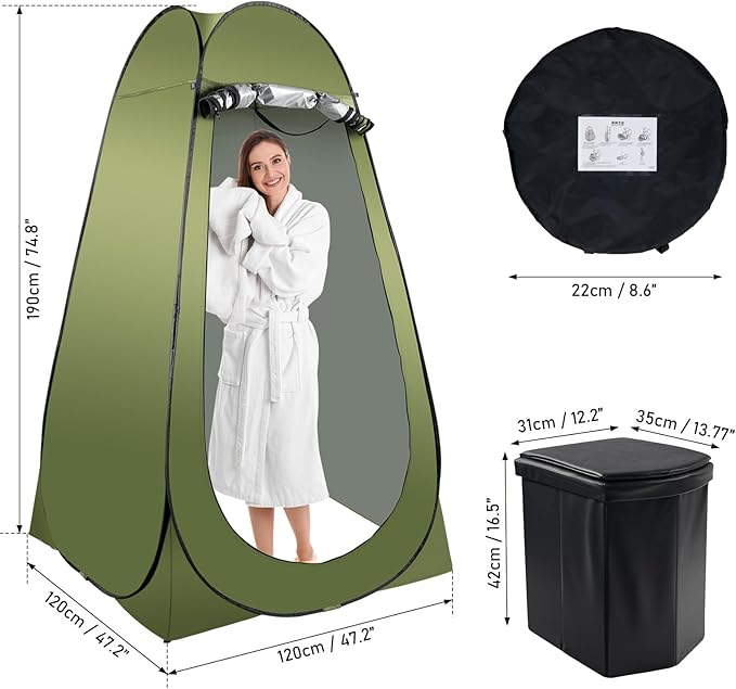 Portable Camping Toilet Kit for Adults, Pop up Privacy Tent, X Large Folding Toilet Potty with Camping Tent, Outdoor Instant Shower Tent Camp Toilet Changing Dressing Room