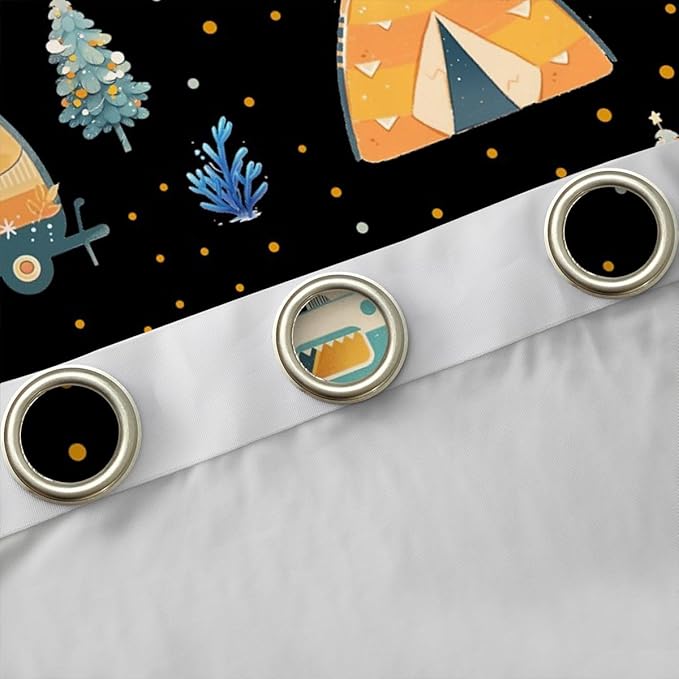 Feelyou Adventure Camping Curtains for Bedroom Living Room Camper Picnic Blackout Darkening Drapes Happy Camping Black Window Treatments, 2 Panels 38 x 54 Inch Room Decor