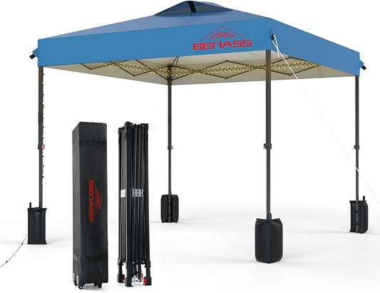 8x8 Pop Up Canopy with Sidewalls, Easy Up Canopy Tent, Heavy Duty Tents for Parties, One Person Set Up Event Tent, Light Blue