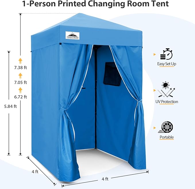 EAGLE PEAK Flex Ultra Compact 4x4 Pop-up Canopy, Sun Shelter, Changing Room, Portable Privacy Canopy Cabana for Pool, Fashion Photoshoots, or Camping, Light Blue