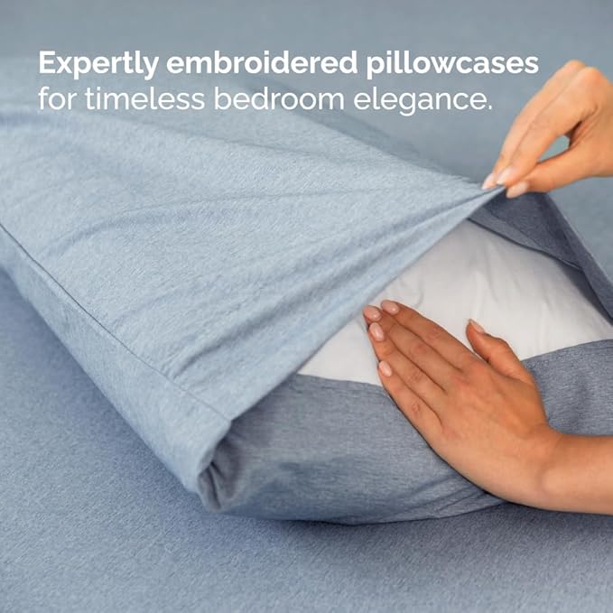Full XL Bed Sheet - 4 Piece Full XL Bed Sheets Set - Soft, Breathable & Cooling - Hotel Luxury Bedding for Women, Men, Kids, Teens, Boys & Girls - Deep Pockets, Fade & Wrinkle Free - Heathered Blue