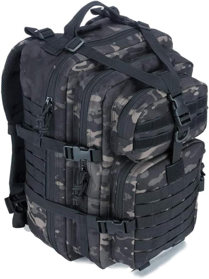 REEBOW GEAR Military Tactical Backpack for Men Large 34L Army 3 Day Assault Pack Molle Bag Backpacks (34L, Black Camouflage)