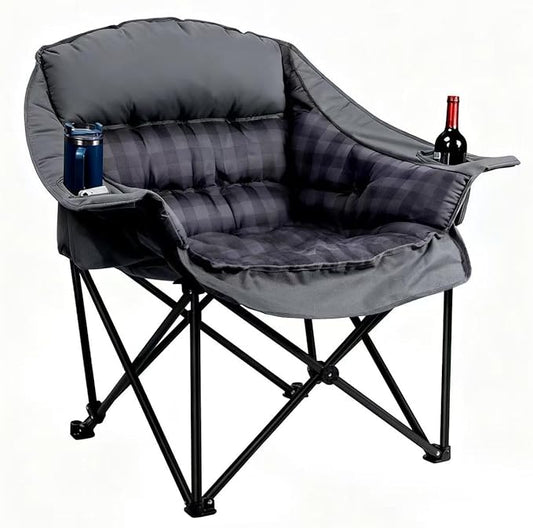 Oversized XL Camping Chair for Adults, Heavy Duty Padded Folding Camp Chairs with Cup Holder, Supports 500lbs, Large Outdoor Widen Comfy Lawn Chairs for Tailgating Sports Beach Yard