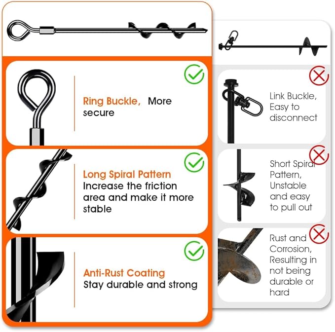 Ground Anchors 26“ Screw in Heavy Duty Ground Anchors,Tent Stakes for Camping Tent, Trampoline, Canopies, Carports, Sheds, Swing Sets, Black Anti-Rust Coating for High Wind (4 x 26“)