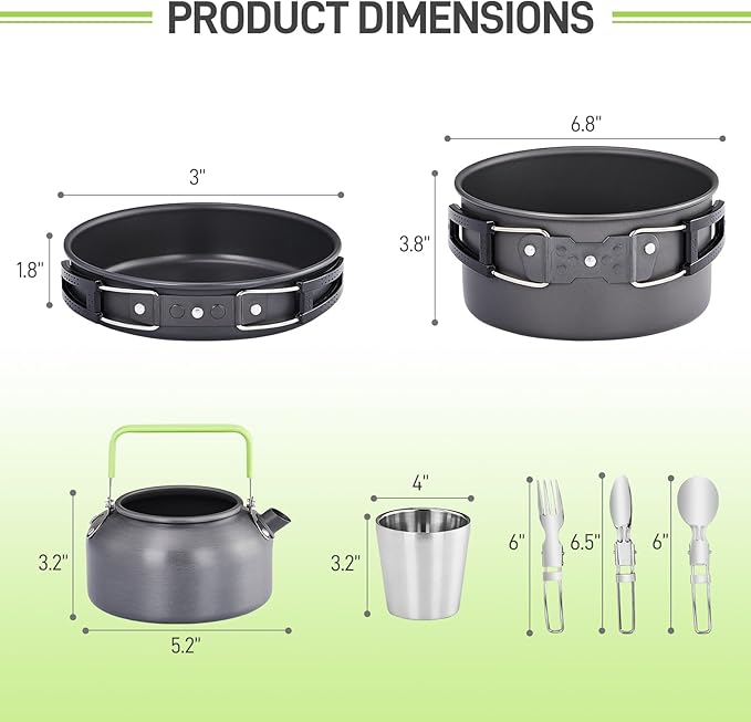 ROVSUN 10pcs Camping Cookware Mess Kit, Lightweight Non-Stick Pot Pan Kettle Set w/Stainless Steel Cup Fork Knives Spoons for Open Fire, Camping, Picnic, Backpacking, Outdoor Cooking