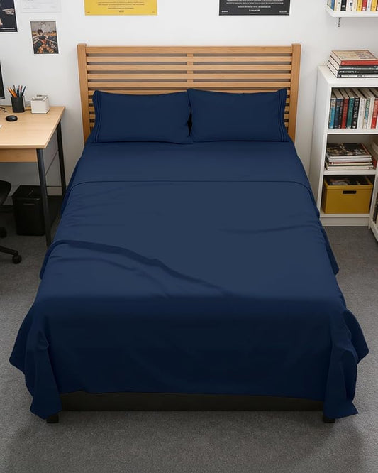 Full XL Bed Sheet - 4 Piece Full XL Bed Sheets Set - Soft, Breathable & Cooling - Hotel Luxury Bedding for Women, Men, Kids, Teens, Boys & Girls - Deep Pockets, Comfy, Fade & Wrinkle Free - Navy Blue