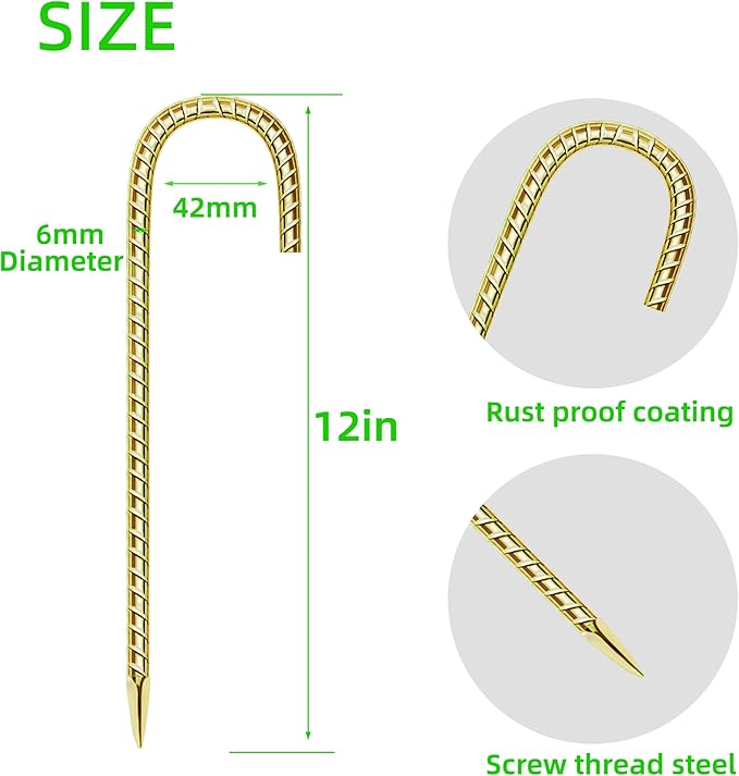 40 Pack 12 Inch Rebar Stakes Anti-Rust Galvanized Steel J Shape Hook Strong Ground Anchors for Tents, Position Kits, Fences, Trampolines Landscape Fabric for Farm Garden