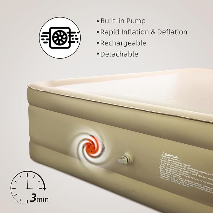 LunaDream Queen Air Mattress with USB Rechargeable Built-in Pump, Wireless Inflatable Airbed, FlexWeave Tech for 1100 lbs Ultra Firm Support, Portable for Home & Camping, Leak Proof Design, Carry Bag