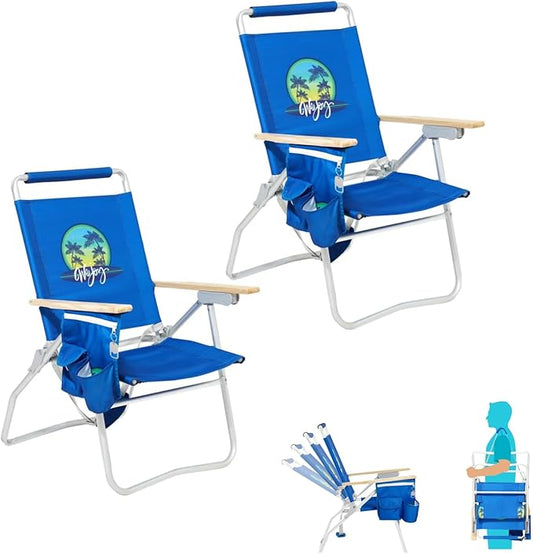 #WEJOY Folding Beach Chair for Adults, 4-Position Aluminum Lightweight Beach Chair, Low Sands Chairs with Shoulder Strap, Cup Holder and Padded Headrest, Supports 265lbs for Lawn
