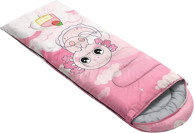 AILONEN Kawaii Puppy Sleeping Bag for Kids Boys Girls,Warm and Cool Weather,Lightweight,Waterproof Backpacking,Cartoon Cute Dog & Duck Animal Themed Blue Sleeping Bag for Camping