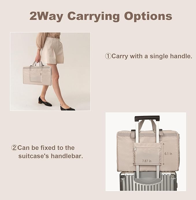 TABITORA Travel Clothes Organizer Portable Hanging Compression Packing Cubes Camp Organizer Travel Cases Suitcase Storage Large Capacity Carry On Closet (Beige)