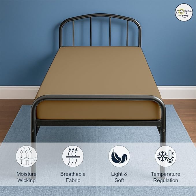 Cot Fitted Sheet 25 x 75, 100% Egyptian Cotton, 1 PC Cot Size Bottom Sheet Only, Perfect for Narrow Twin, Camp Bunk, Army Cots, Trifold Mattress, Camping Cot, Guest Bed Replacement(Taupe)